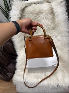 Authentic Gucci Bamboo Brown Leather Top-Handle Bag 2 Way Mini